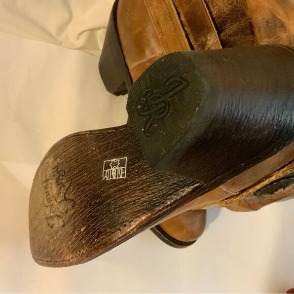 Johnny Ringo Size 7B Tan Distressed Slouch Harness Western Cowboy Boot - Picture 9 of 15